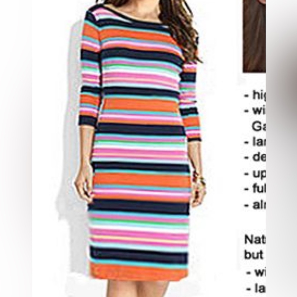 LRL Lauren Ralph Lauren Rainbow Stripe Stretch Cotton Midi Dress Size L Petite